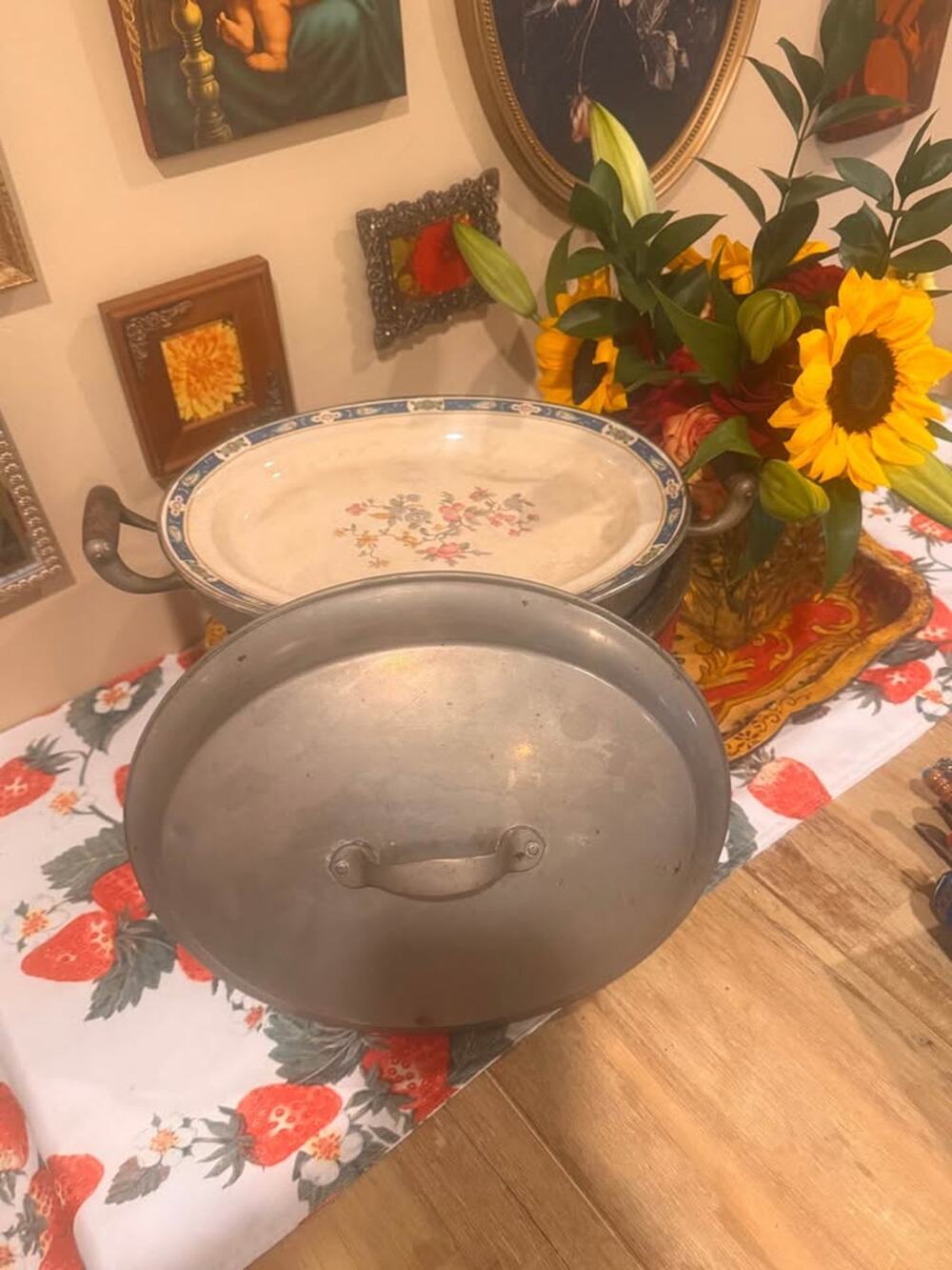 ✨ Antique Buffalo Mfg Silverplate Porcelain Warming Chafing Dish Plate Platter ✨